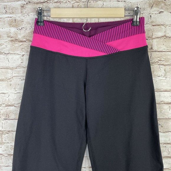 Lululemon Sz 6 Dharana Crop Pants Black Pink Zip Pocket Loose Wide Hyper Stripe - Picture 4 of 9